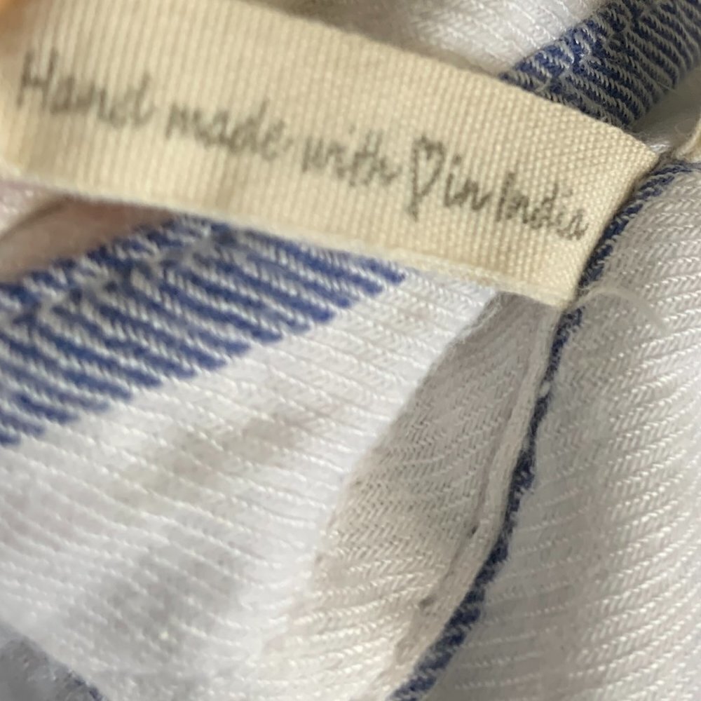 Japna Short Sleeve Button-Up Striped Shirt Cotton Rayon Sz S Blue & White 72L - Picture 7 of 7
